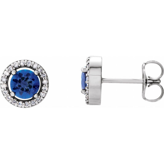 14K White Gold Natural Blue Sapphire & 1/10 CTW Natural Diamond Earrings