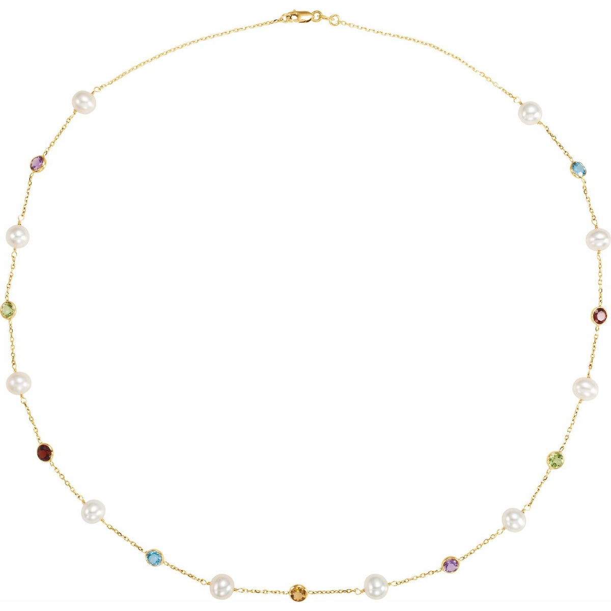 14K Yellow Gold Cultured White Freshwater Pearl & Multi-Gemstone 10-Station 18" Necklace