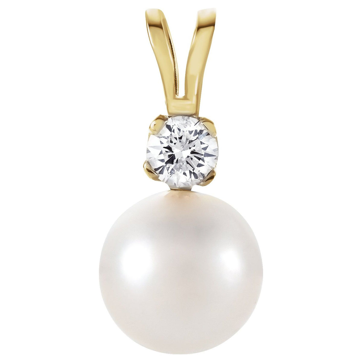 14K Yellow Gold Cultured White Akoya Pearl & .025 CTW Natural Diamond Pendant