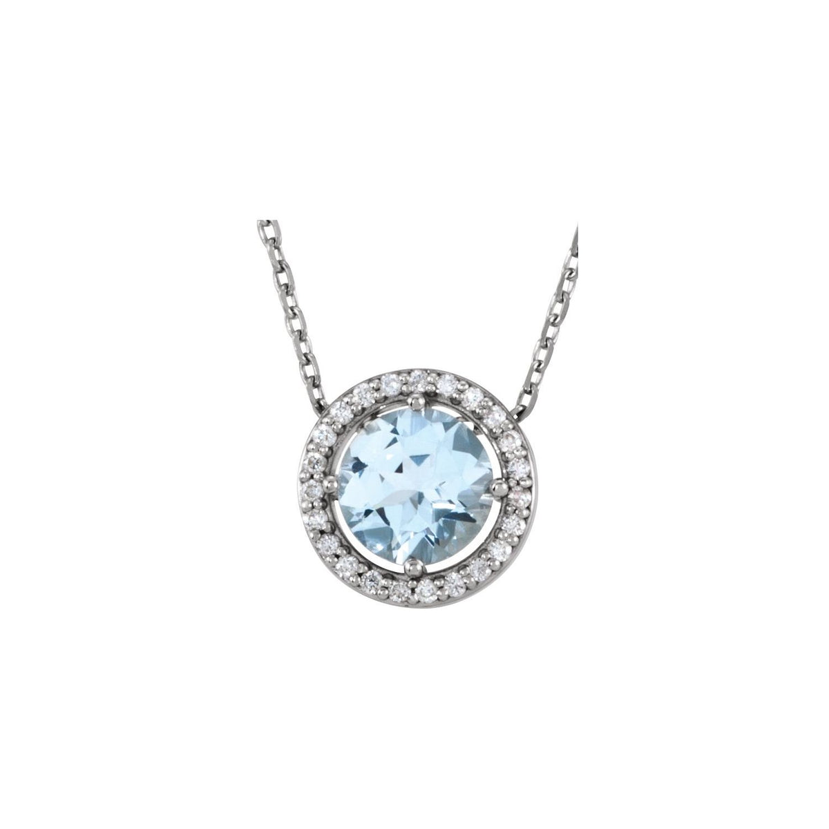 Natural Aquamarine & .06 CTW Natural Diamond Semi-Set Halo-Style 16" Necklace