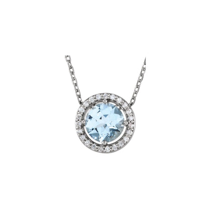 Natural Aquamarine & .06 CTW Natural Diamond Semi-Set Halo-Style 16" Necklace