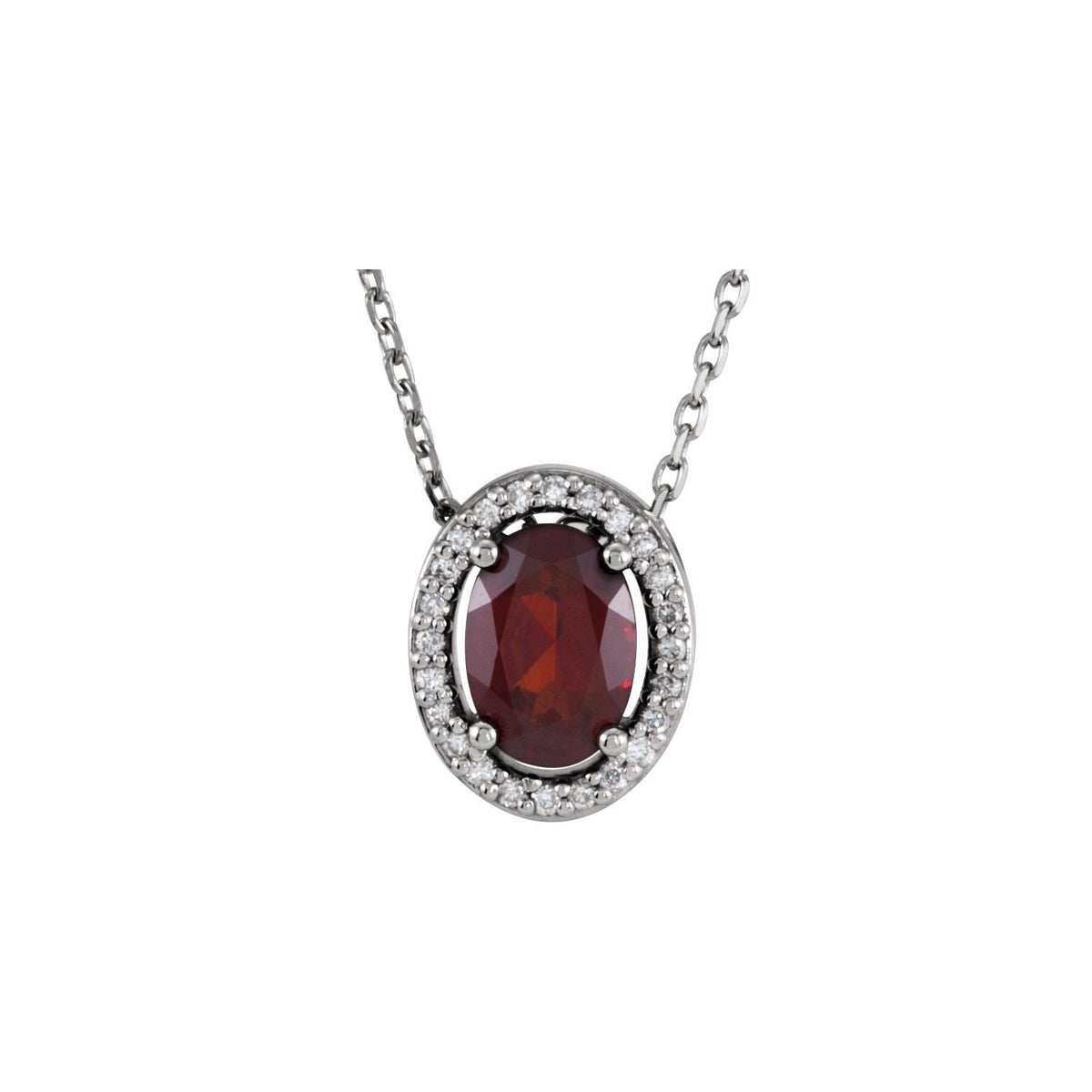 14K White Gold Natural Mozambique Garnet & .05 CTW Natural Diamond 16" Necklace