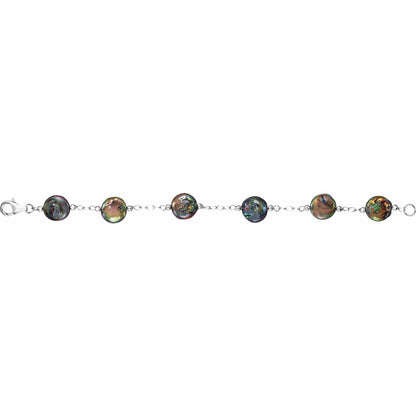 Sterling Silver 12- Cultured Black Freshwater Pearl Coin 7 1/2" Bracelet