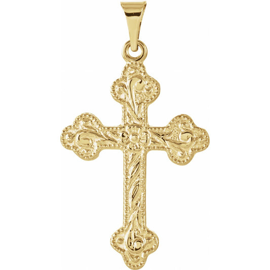 14K Yellow Gold 23.5x17 mm Floral-Inspired Cross Pendant
