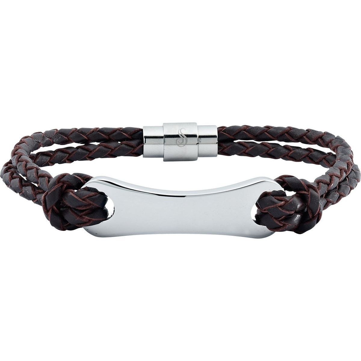 Stainless Steel Black Leather 8" Bracelet (LEG048)