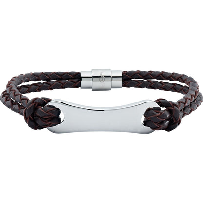 Stainless Steel Black Leather 8" Bracelet (LEG048)