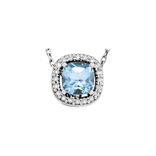 14K White Gold Natural Sky Blue Topaz & .04 CTW Natural Diamond 16" Necklace