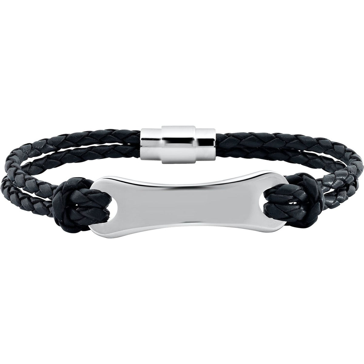 Stainless Steel Black Leather 8" Bracelet (LEG048)