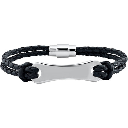 Stainless Steel Black Leather 8" Bracelet (LEG048)