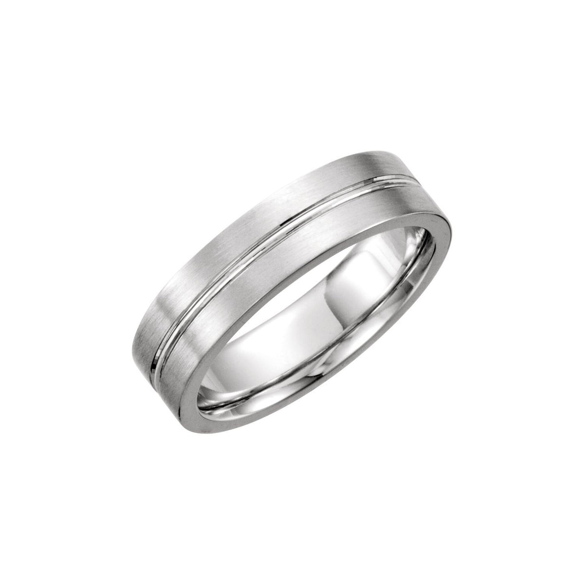 10K White Gold Grooved Comfort-Fit Flat Band