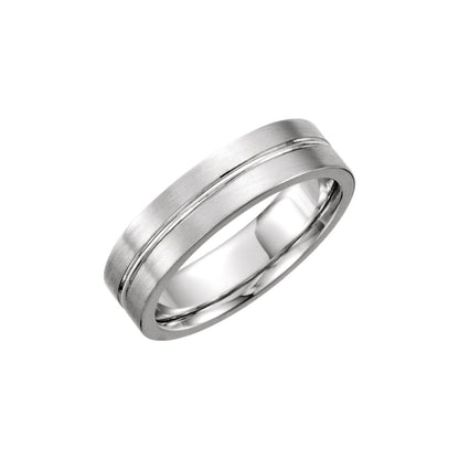10K White Gold Grooved Comfort-Fit Flat Band