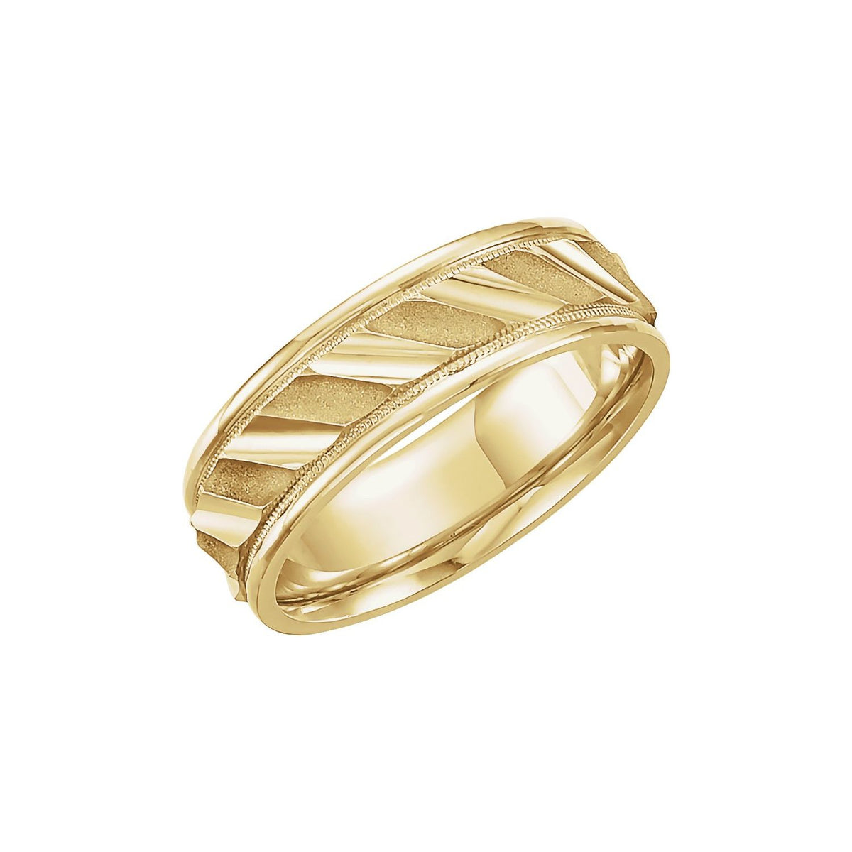 Milgrain Edge Diagonal Grooved Comfort-Fit Half Round Band