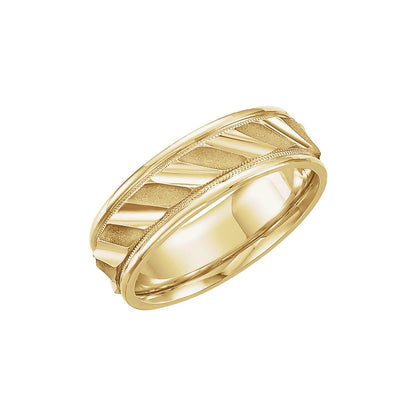 Milgrain Edge Diagonal Grooved Comfort-Fit Half Round Band