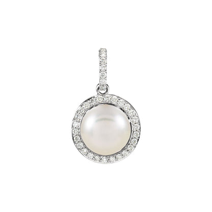 14K White Gold Cultured White Freshwater Pearl & 1/3 CTW Natural Diamond Pendant