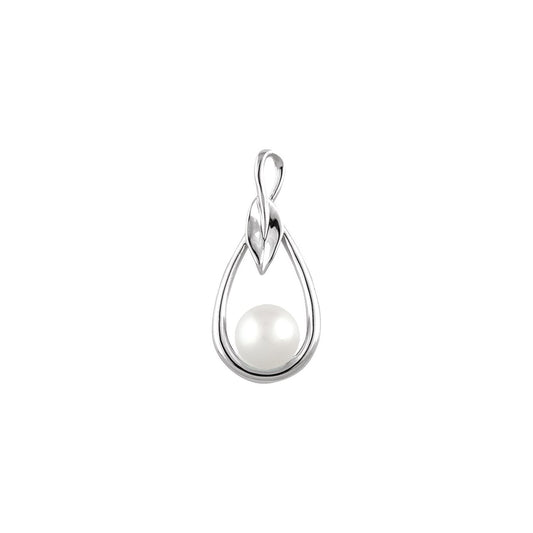 14K White Gold Cultured White Freshwater Pearl Pendant, 27.5 x 12.7 mm