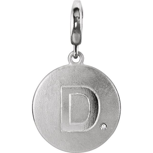 Sterling Silver .005 CT Natural Diamond Initial Charm/Pendant