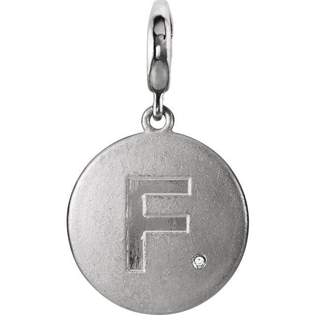 Sterling Silver .005 CT Natural Diamond Initial Charm/Pendant
