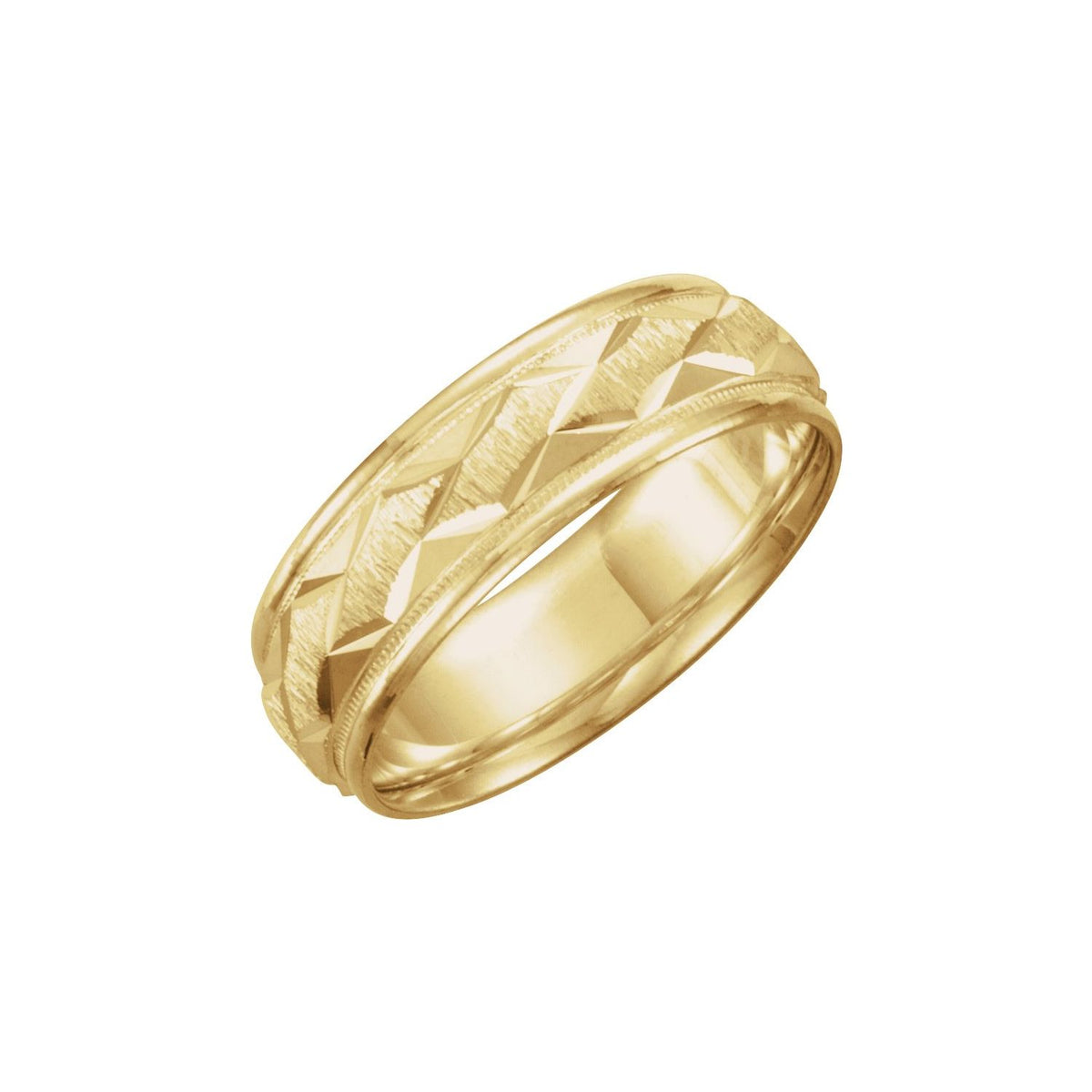 Milgrain Edge Geometric Faceted Comfort-Fit Half Round Band