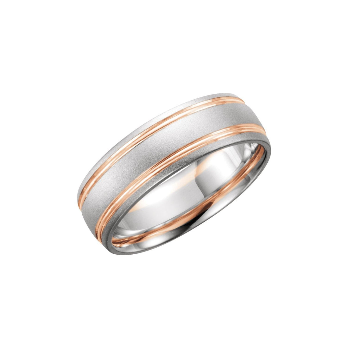 10K Yellow/White Gold Grooved Comfort-Fit Half Round Band