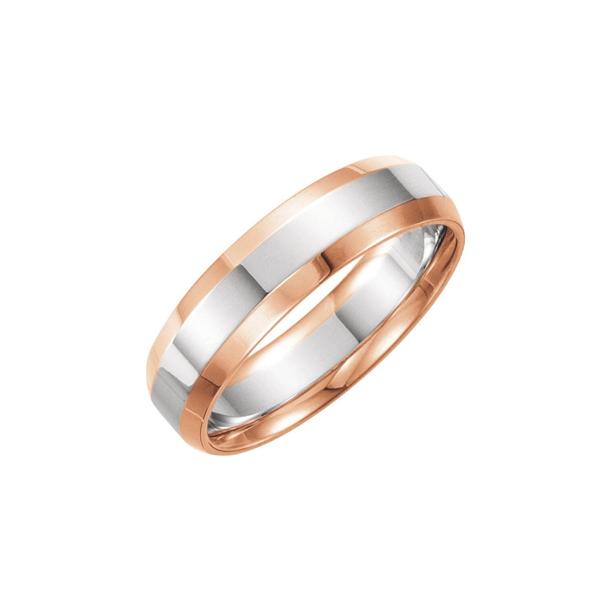 14K Yellow/White Gold Beveled-Edge Inlay Flat Comfort-Fit Band