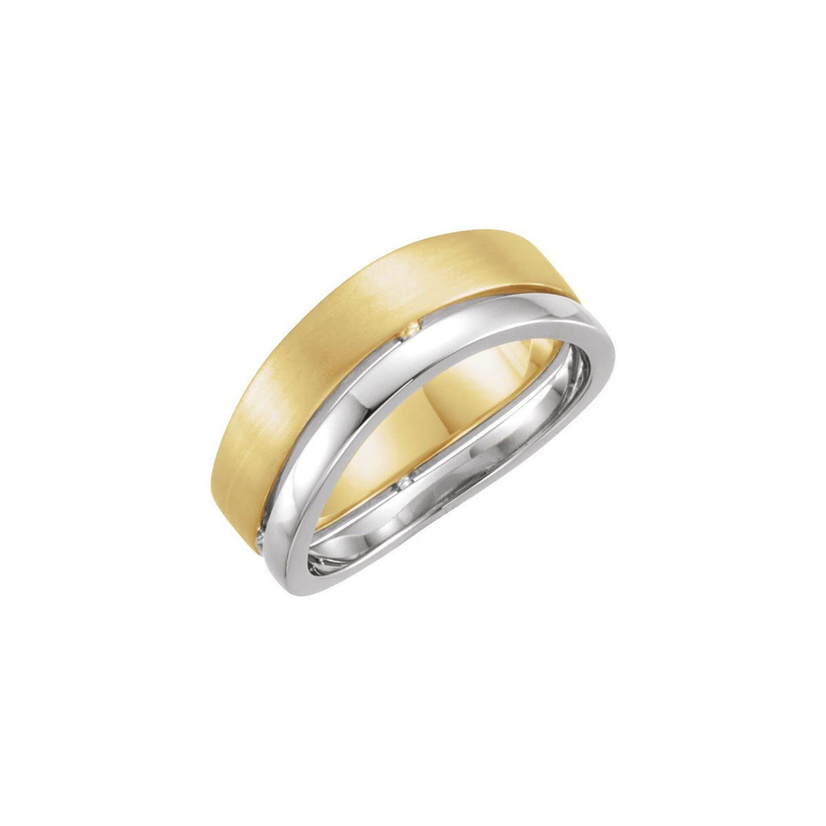 14K Yellow/White Gold Curved Band with Polished & Satin Finish