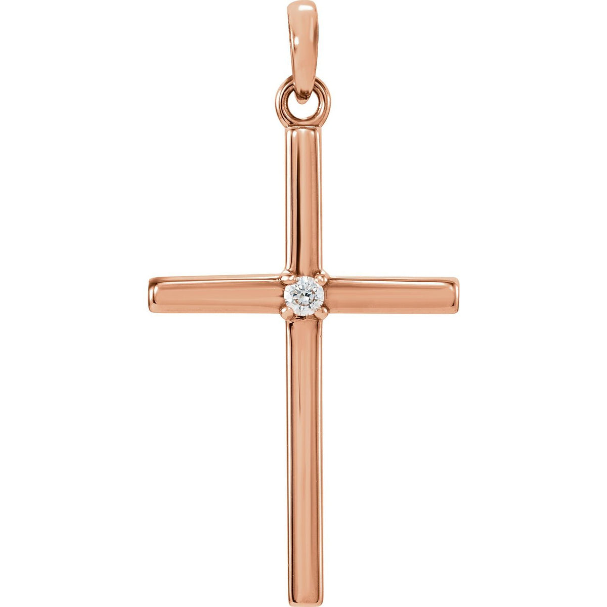 14K Rose Gold .02 CT Natural Diamond Cross Pendant