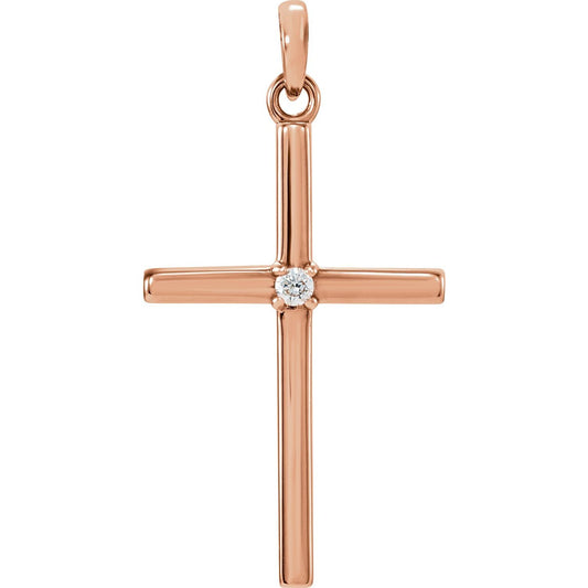 14K Rose Gold .02 CT Natural Diamond Cross Pendant