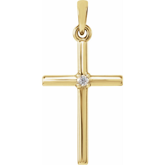 14K Yellow Gold .015 CT Natural Diamond Cross Pendant