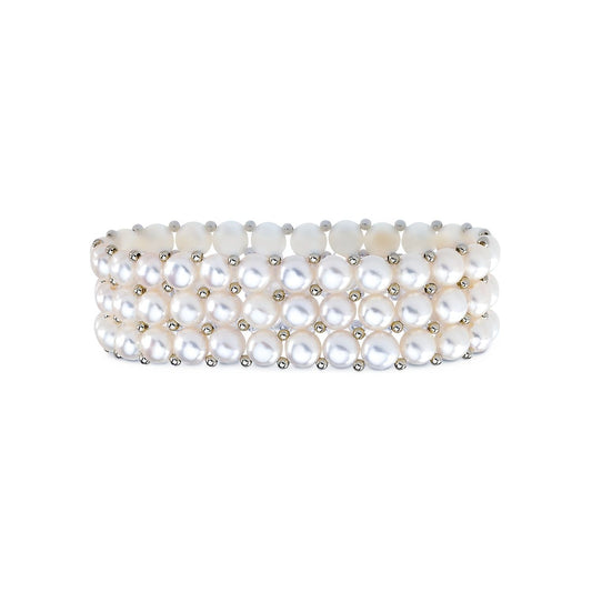 Sterling Silver Cultured White Freshwater Pearl Stretch 7" Bracelet