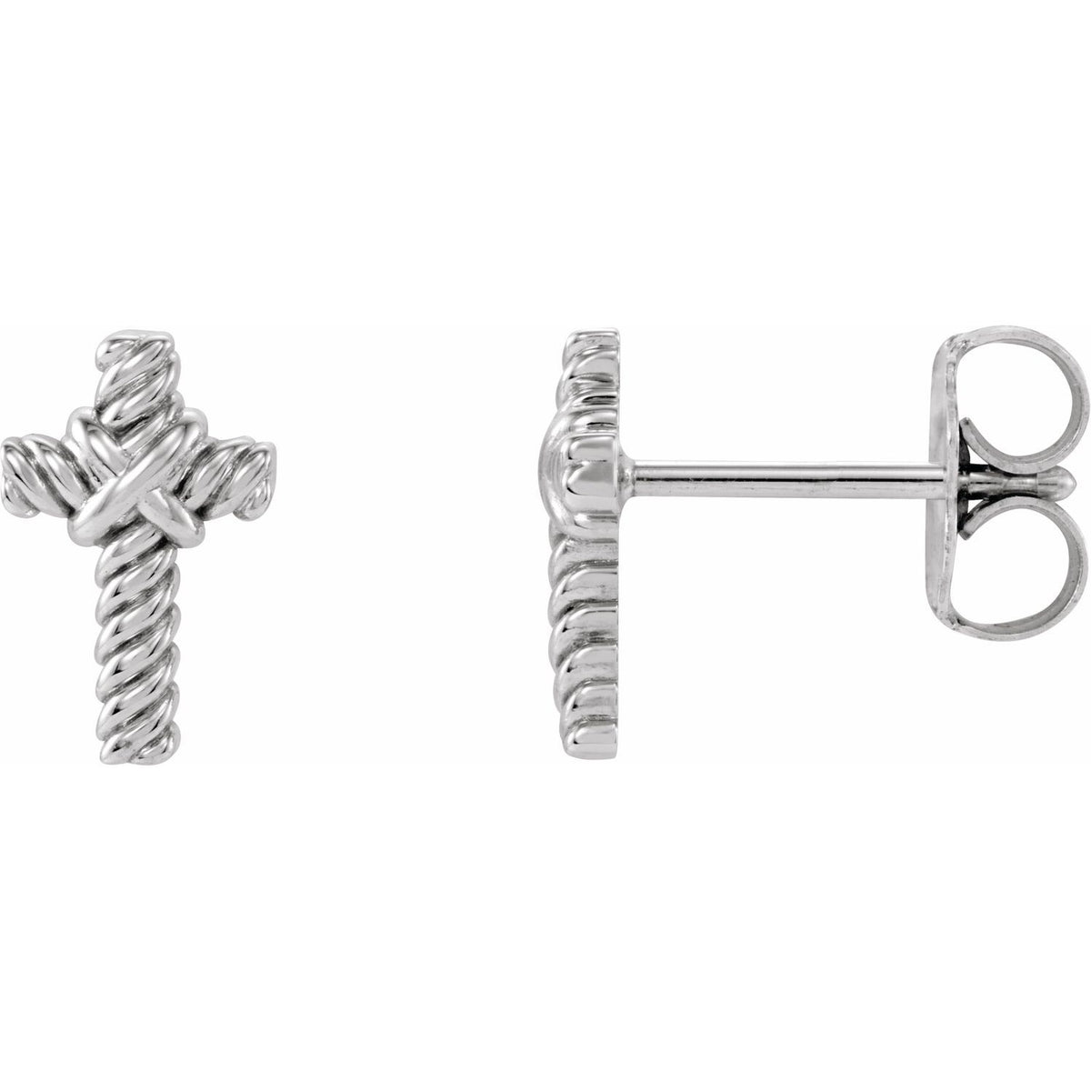 14K White Gold Rope Cross Earrings