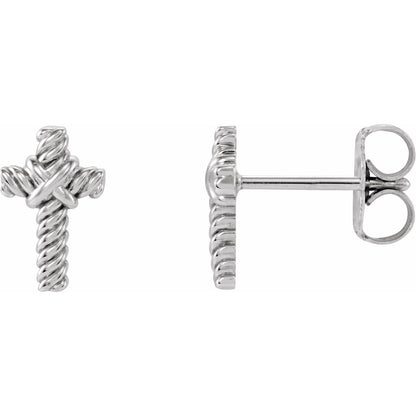14K White Gold Rope Cross Earrings