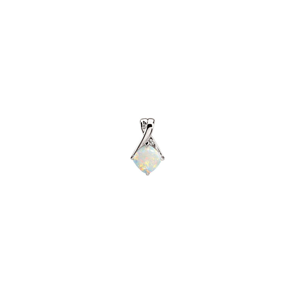 14K White Gold Natural White Opal & .025 CTW Natural Diamond Pendant