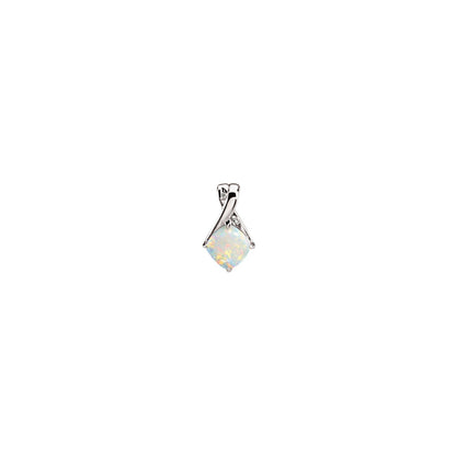 14K White Gold Natural White Opal & .025 CTW Natural Diamond Pendant