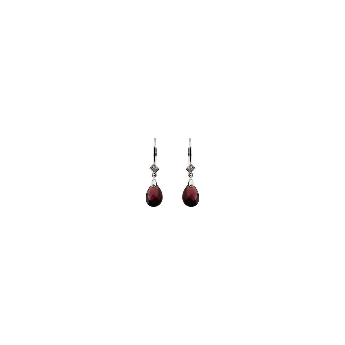 14K White Gold Briolette Natural Brazilian Garnet & .025 CTW Natural Diamond Earrings