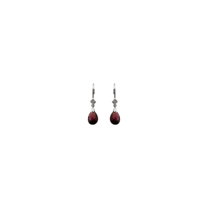 14K White Gold Briolette Natural Brazilian Garnet & .025 CTW Natural Diamond Earrings
