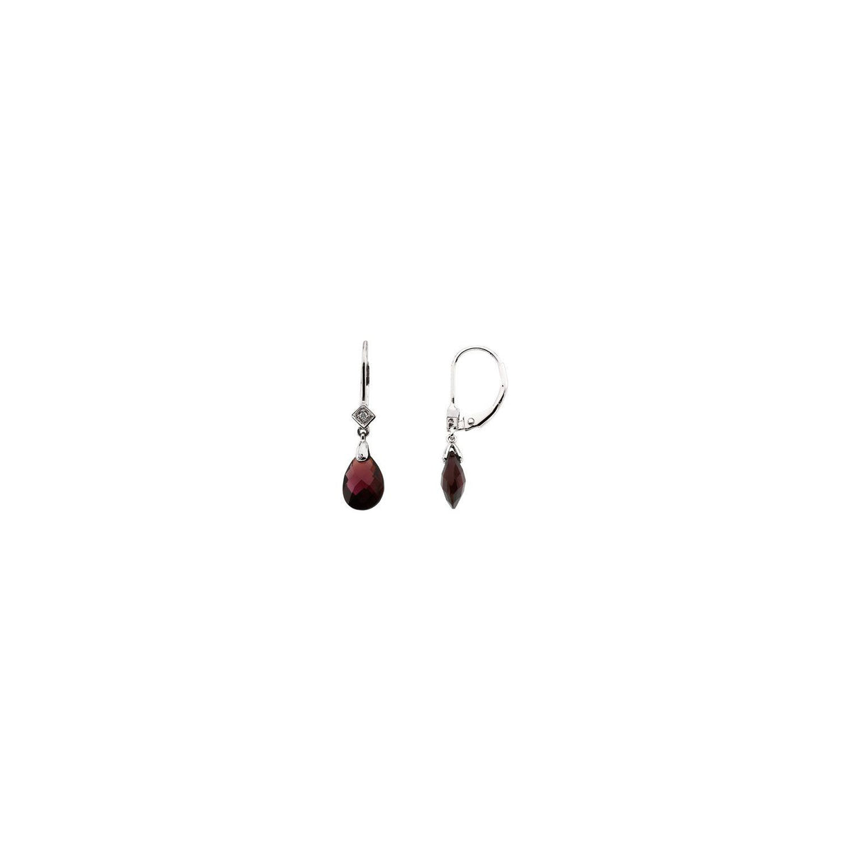 14K White Gold Briolette Natural Brazilian Garnet & .025 CTW Natural Diamond Earrings