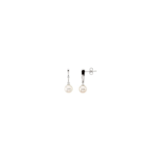 14K White Gold Cultured White Freshwater Pearl & .06 CTW Natural Diamond Earrings