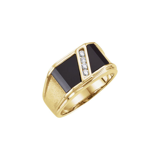 14K Yellow Gold Natural Black Onyx & 1/8 CTW Natural Diamond Bezel-Set Ring