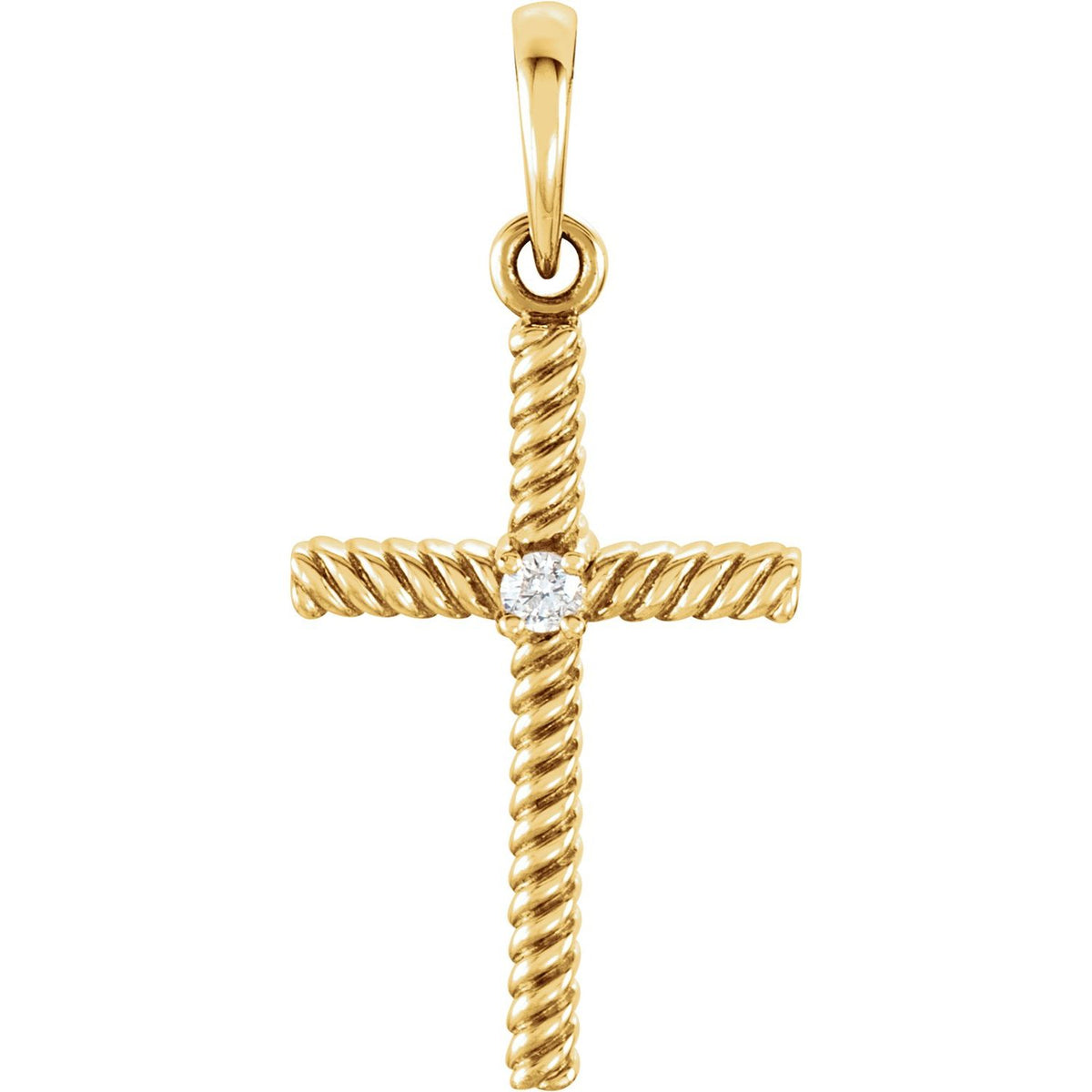 14K Yellow Gold .02 CT Natural Diamond Cross Pendant, 24.2 x 11.3 mm