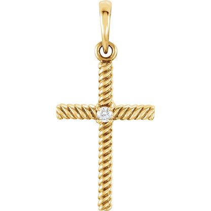 14K Yellow Gold .02 CT Natural Diamond Cross Pendant, 24.2 x 11.3 mm