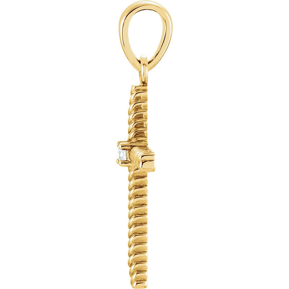 14K Yellow Gold .02 CT Natural Diamond Cross Pendant, 24.2 x 11.3 mm