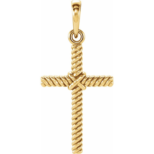 14K Yellow Gold 17.5x11. Rope Cross Pendant