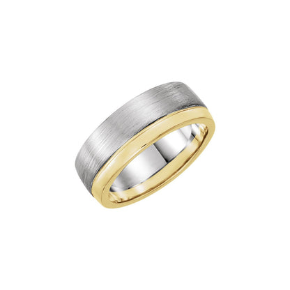 14K White/Yellow Gold Single Sided Stepped-Edge Flat Band, 6.75 mm