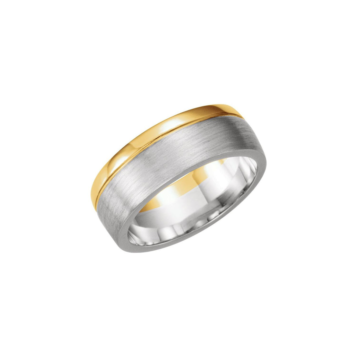 14K White/Yellow Gold Single Sided Stepped-Edge Flat Band, 6.75 mm
