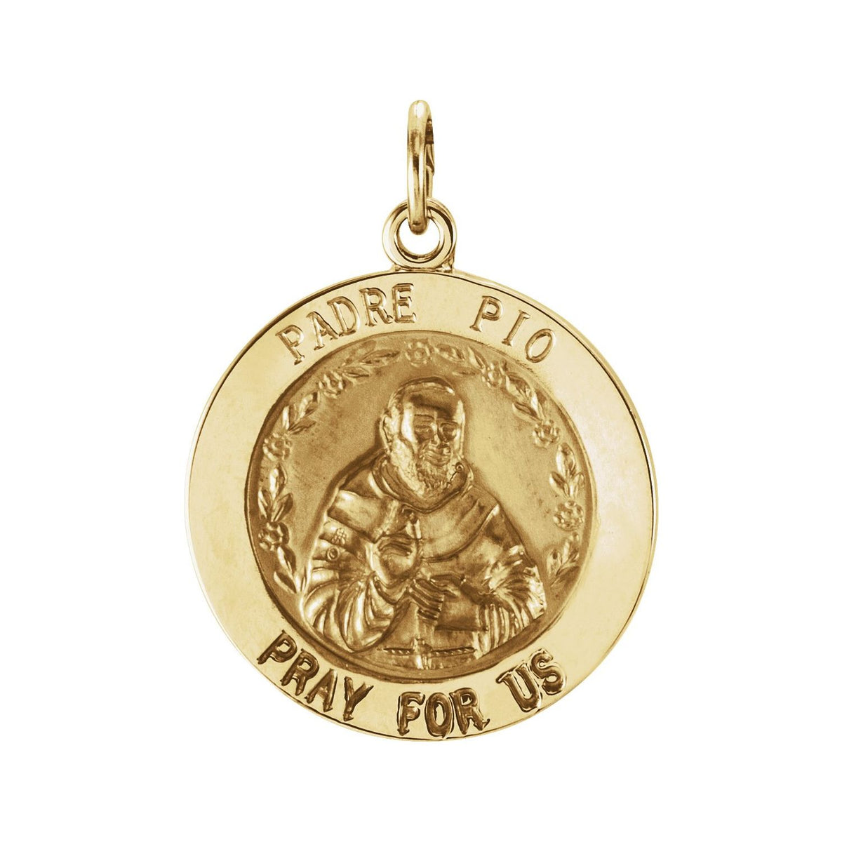 14K Yellow Gold Round St. Padre Pio Medal