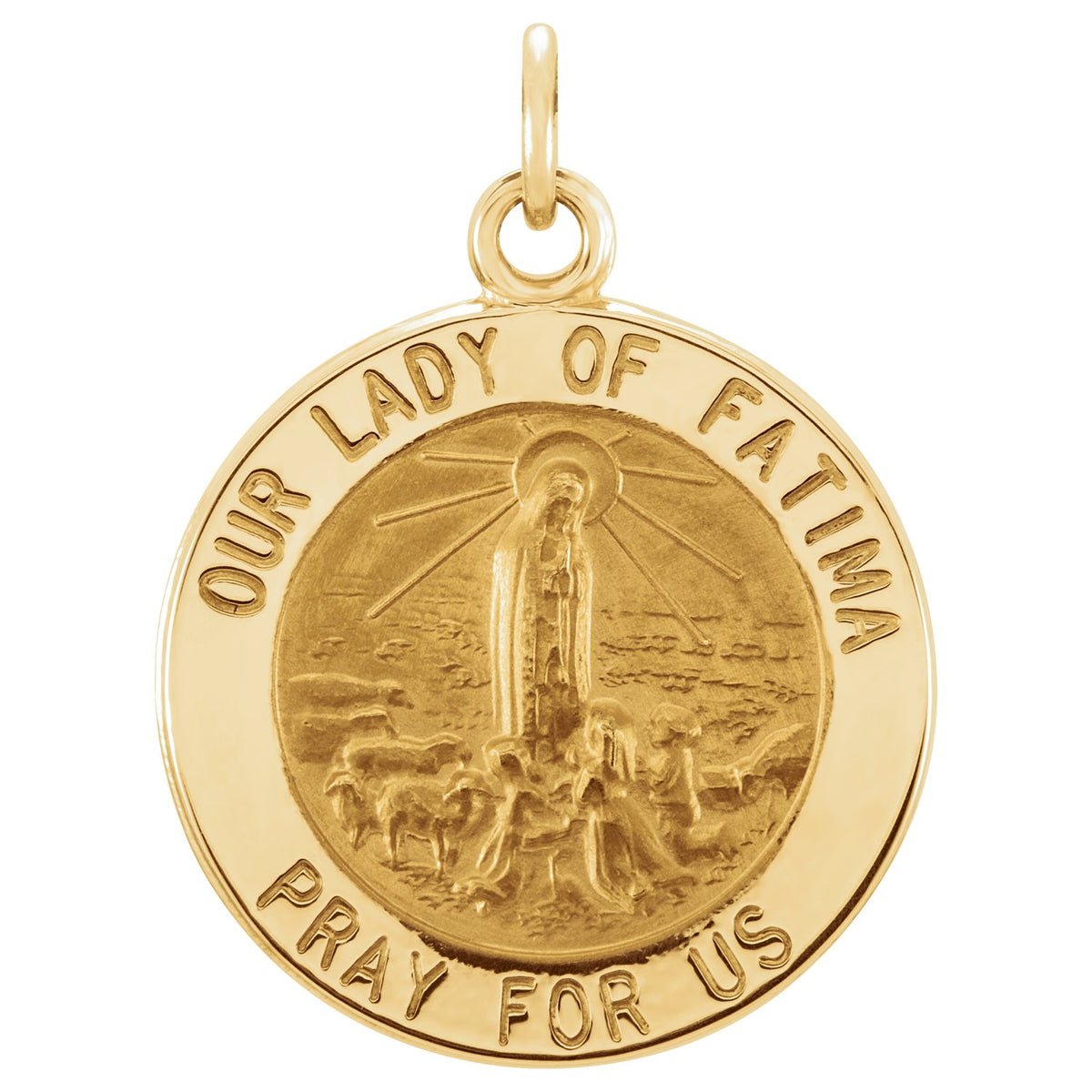14K Yellow Gold Round Our Lady of Fatima Medal