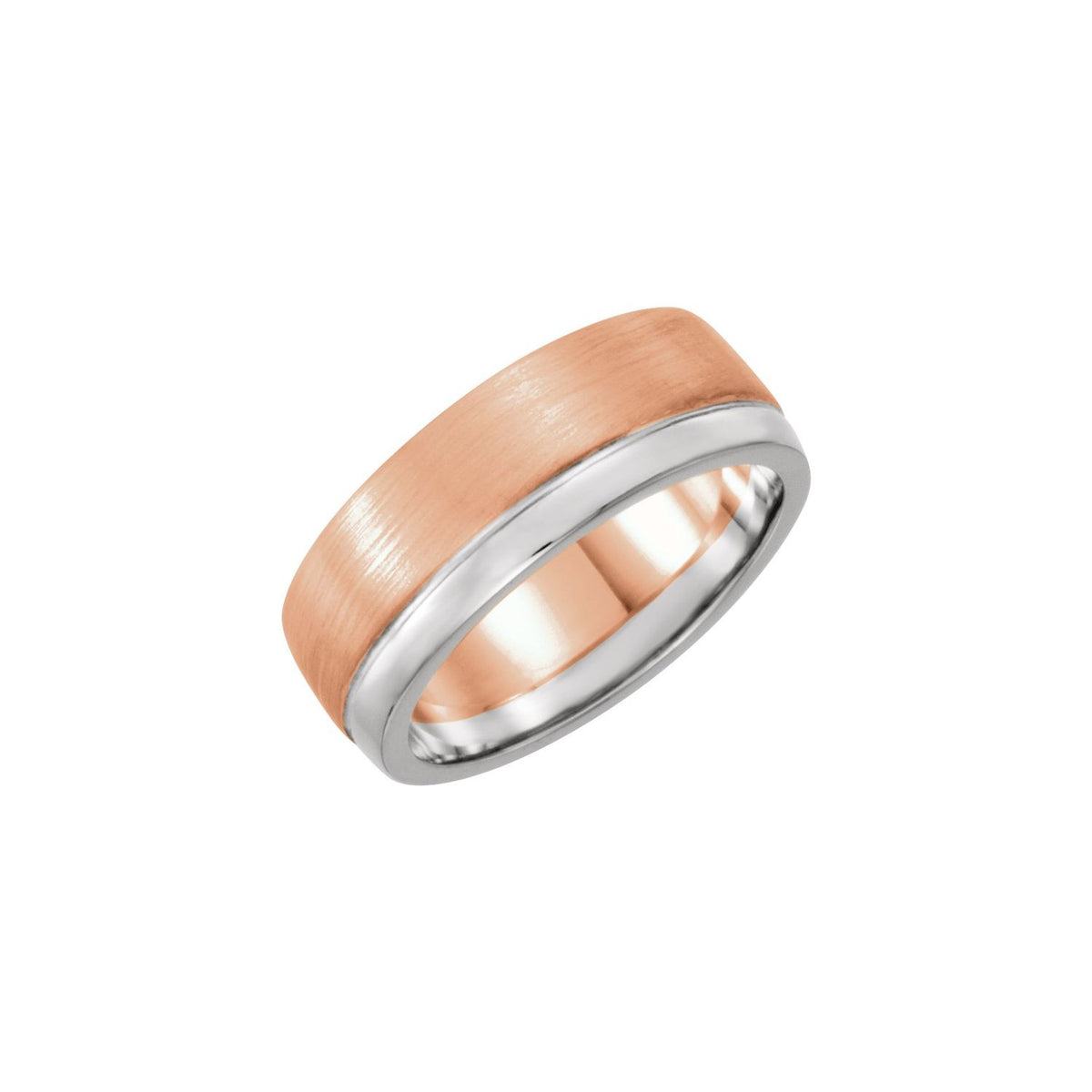 14K White/Yellow Gold Single Sided Stepped-Edge Flat Band, 6.75 mm