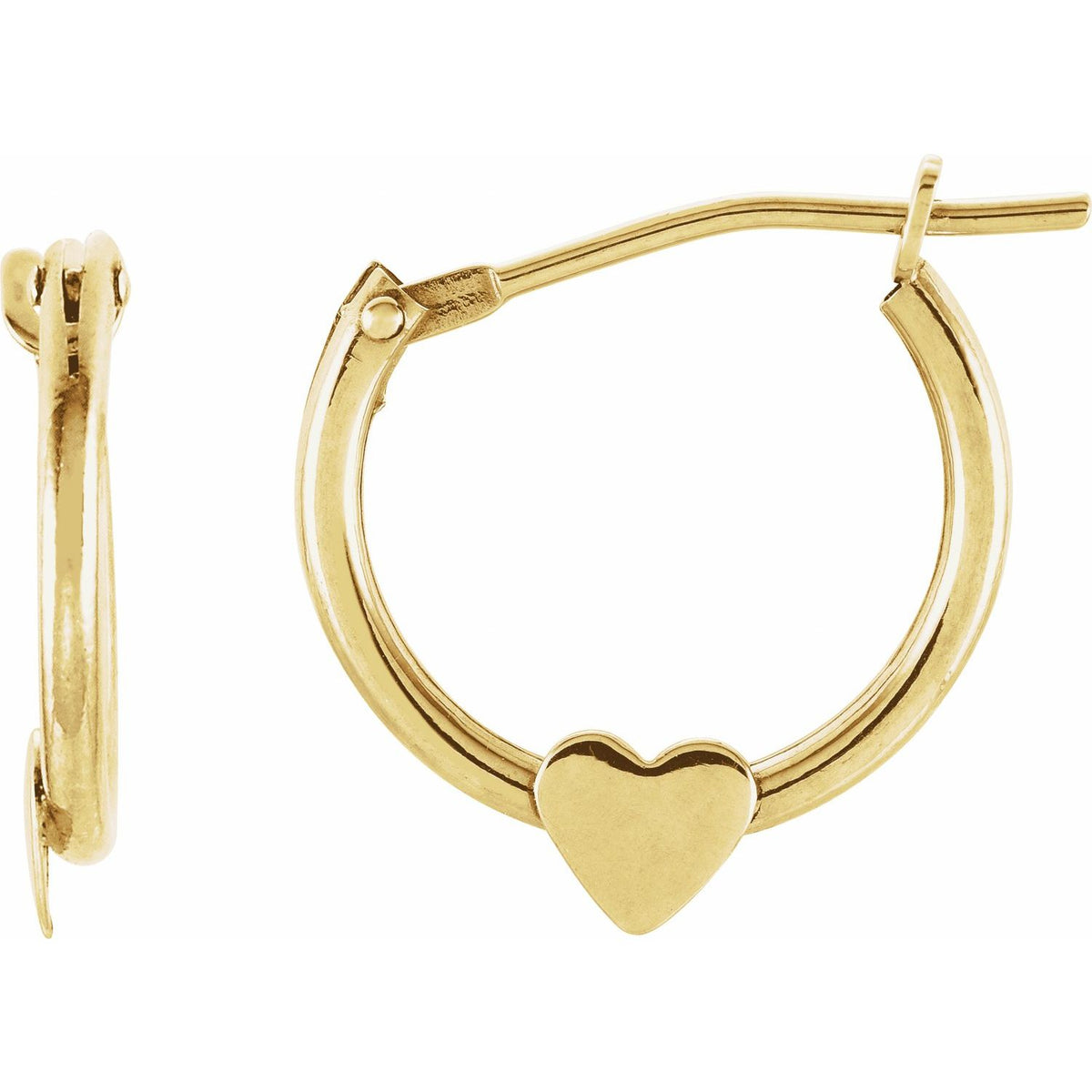 14K Yellow Gold Youth Hinged Hoop Heart Earrings