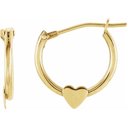 14K Yellow Gold Youth Hinged Hoop Heart Earrings