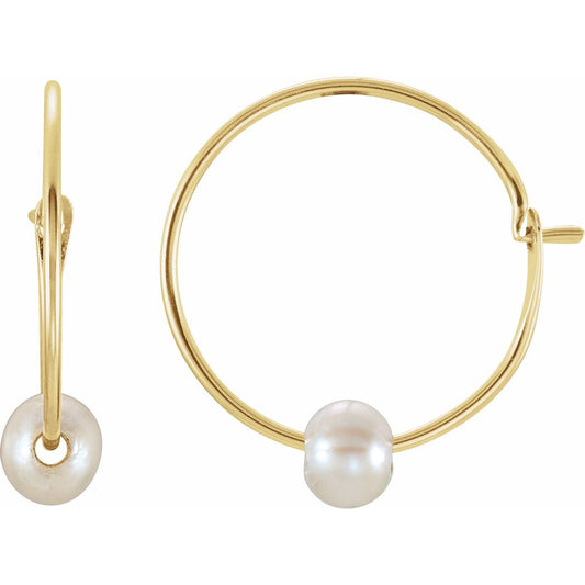 Cultured White Freshwater Pearl Youth Huggie Earrings